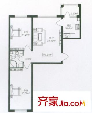 東方玫瑰園戶型圖高層戶型  2室1廳1衛(wèi)1廚