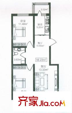 東方玫瑰園戶型圖高層戶型  2室2廳1衛(wèi)1廚
