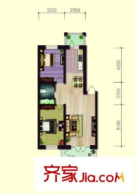 北海花園戶型圖戶型圖 使用面積68.71平方米 2室1廳1衛(wèi)1廚