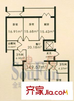 中浩華爾街戶型圖4室2廳2衛(wèi)1廚