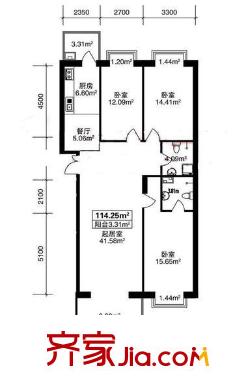 恒祥首府戶型圖C棟三單元1門(mén)三室兩廳兩衛(wèi)114.25平方米 3室2廳2衛(wèi)1廚