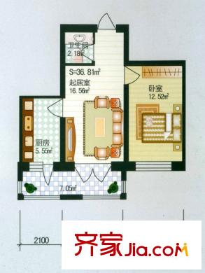 常青家園戶型圖二期一室戶型 1室1廳1衛(wèi)1廚