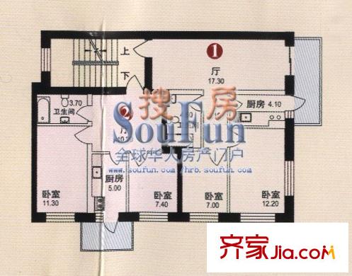 城東新居戶型圖復式2層戶型圖 4室2廳2衛(wèi)2廚
