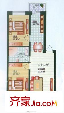 常青家園戶型圖二期二室戶型 2室1廳1衛(wèi)1廚