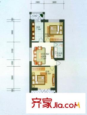 常青家園戶型圖二期二室戶型 2室1廳1衛(wèi)1廚