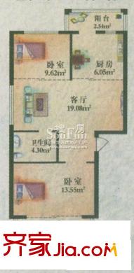 常青家園戶型圖兩室一廳52.60平方米 2室1廳1衛(wèi)1廚