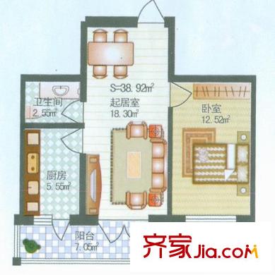 常青家園戶型圖二期一室戶型 1室1廳1衛(wèi)1廚