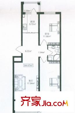 東方玫瑰園戶型圖高層戶型  2室1廳1衛(wèi)1廚