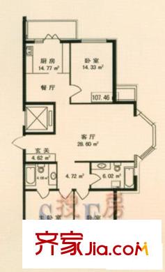 中浩華爾街戶型圖3室2廳2衛(wèi)1廚