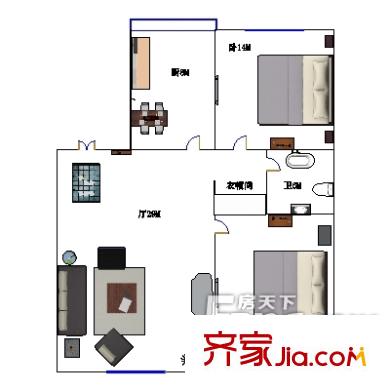 哈量新區(qū)2室2廳1衛(wèi)1廚