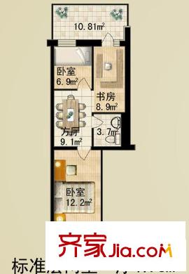 金馬花園戶型圖兩室一廳47.5平方米 2室1廳1衛(wèi)1廚