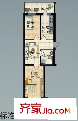 金馬花園戶型圖兩室一廳48.5平方米 2室1廳1衛(wèi)1廚
