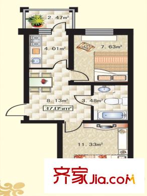 學(xué)院新城戶(hù)型圖B戶(hù)型 2室1廳1衛(wèi)1廚