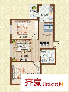 學(xué)院新城戶(hù)型圖二期高層D戶(hù)型 2室2廳1衛(wèi)1廚