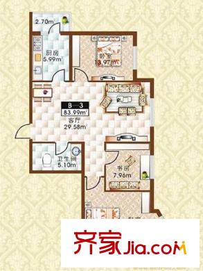 學(xué)院新城戶(hù)型圖二期高層G戶(hù)型 3室2廳1衛(wèi)1廚