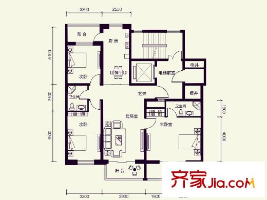 盛世香灣C2戶(hù)型 3室2廳2衛(wèi)1廚