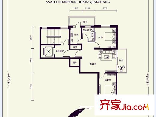 盛世香灣B1戶(hù)型 2室1廳1衛(wèi)1廚