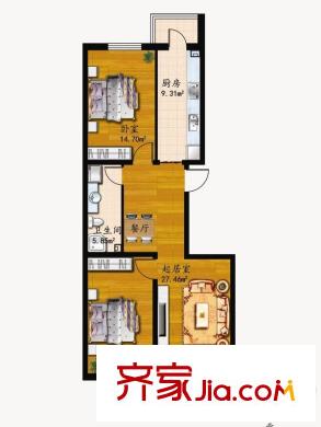 家園新城戶型圖H戶型 2室1廳1衛(wèi)1廚