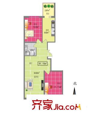 家園新城戶型圖I戶型 2室1廳1衛(wèi)1廚