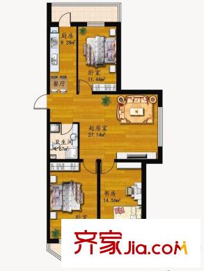 家園新城戶型圖D戶型 3室1廳1衛(wèi)1廚