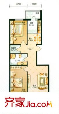中北春城二期戶型圖四區(qū)戶型  2室2廳1衛(wèi)1廚