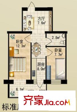 金馬花園戶型圖兩室一廳44.5平方米 2室1廳1衛(wèi)1廚