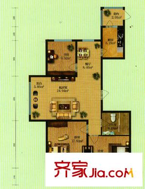 遠(yuǎn)大中央公園戶型圖3號樓B戶型圖 3室2廳1衛(wèi)1廚