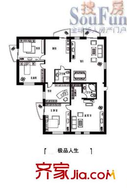 星河國(guó)際戶型圖極品人生 3室2廳2衛(wèi)1廚