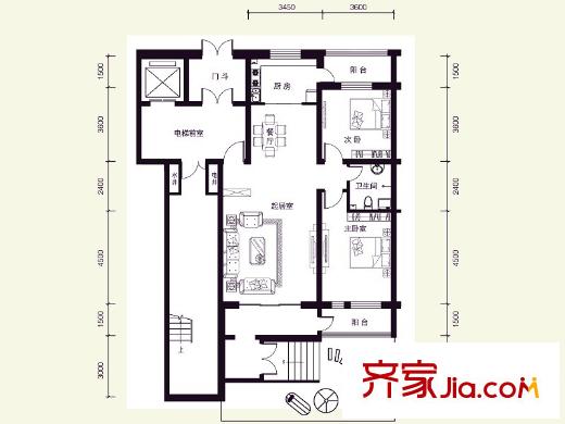 盛世香灣Y2戶(hù)型  2室2廳1衛(wèi)1廚