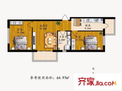 家園新城戶型圖G戶型 2室1廳1衛(wèi)1廚