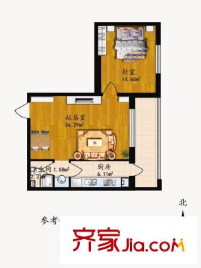 家園新城戶型圖F戶型 1室1廳1衛(wèi)1廚