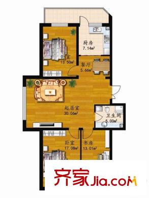 家園新城戶型圖B戶型 3室2廳1衛(wèi)1廚