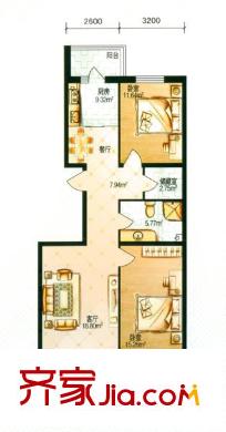 中北春城二期戶型圖四區(qū)戶型 2室2廳1衛(wèi)1廚