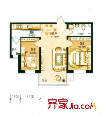中北春城二期戶型圖四區(qū)戶型  2室1廳1衛(wèi)1廚