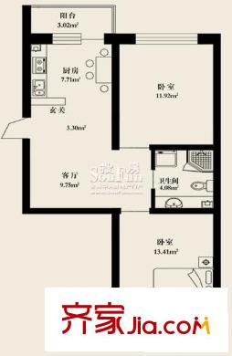 楓林時(shí)代戶型圖兩室一廳51.25平方米 2室1廳1衛(wèi)1廚
