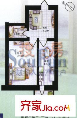 旭輝苑戶型圖1室1廳1衛(wèi)1廚