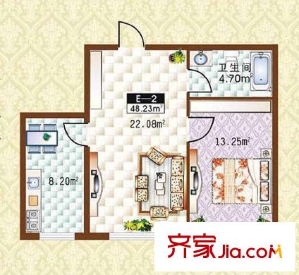 學(xué)院新城戶(hù)型圖二期高層A戶(hù)型 1室1廳1衛(wèi)1廚