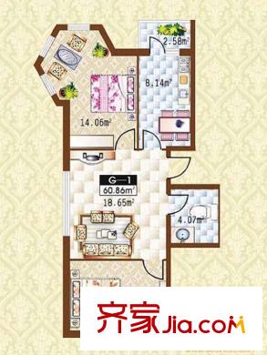 學(xué)院新城戶(hù)型圖二期高層C戶(hù)型 2室1廳1衛(wèi)1廚