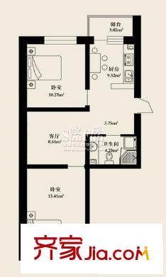楓林時代戶型圖兩室一廳59.86平方米 2室1廳1衛(wèi)1廚