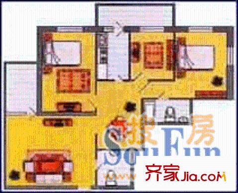 龍之港小區(qū)戶型圖3室2廳2衛(wèi)1廚