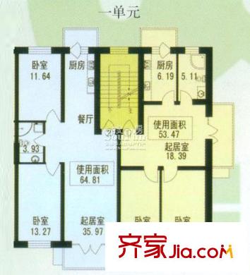 林科家園戶型圖二號樓1單元戶型圖 2室1廳1衛(wèi)1廚