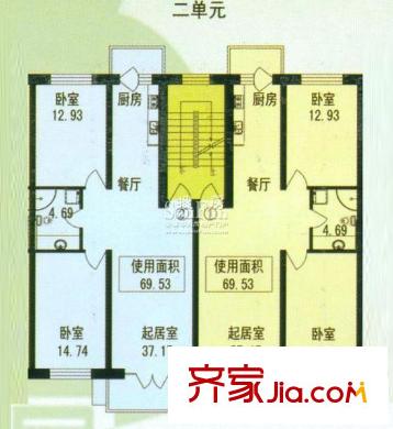 林科家園戶型圖三號樓2單元戶型圖 2室1廳1衛(wèi)1廚