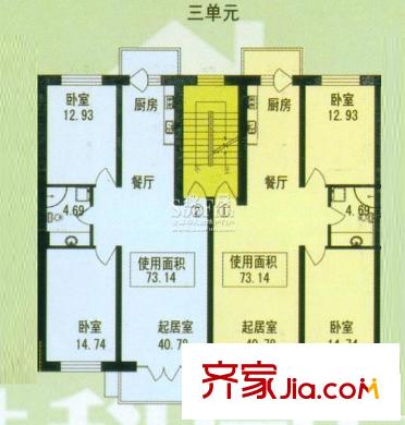 林科家園戶型圖三號樓3單元戶型圖 2室1廳1衛(wèi)1廚