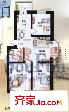 旭輝苑戶型圖3室1廳1衛(wèi)1廚