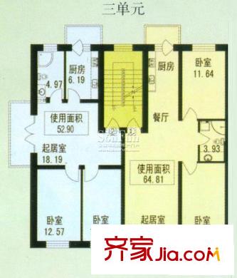 林科家園戶型圖二號樓三單元戶型圖 2室1廳1衛(wèi)1廚