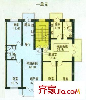 林科家園戶型圖三號樓1單元戶型圖 2室2廳1衛(wèi)1廚