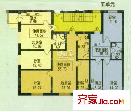 林科家園戶型圖三號樓5單元戶型圖 2室1廳1衛(wèi)1廚