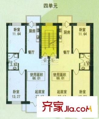 林科家園戶型圖三號樓4單元戶型圖 2室1廳1衛(wèi)1廚