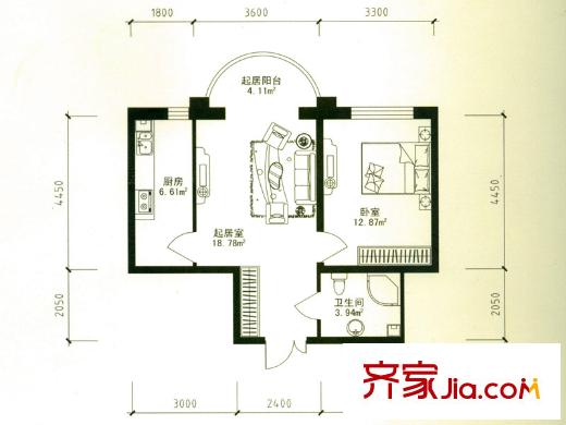 華風(fēng)海城灣戶型圖4#樓二單元05號(hào)戶型 1室1廳1衛(wèi)1廚
