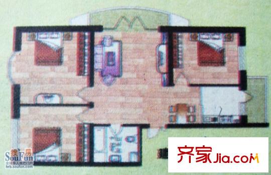 祥泰名苑戶型圖戶型圖 3室1廳1衛(wèi)1廚